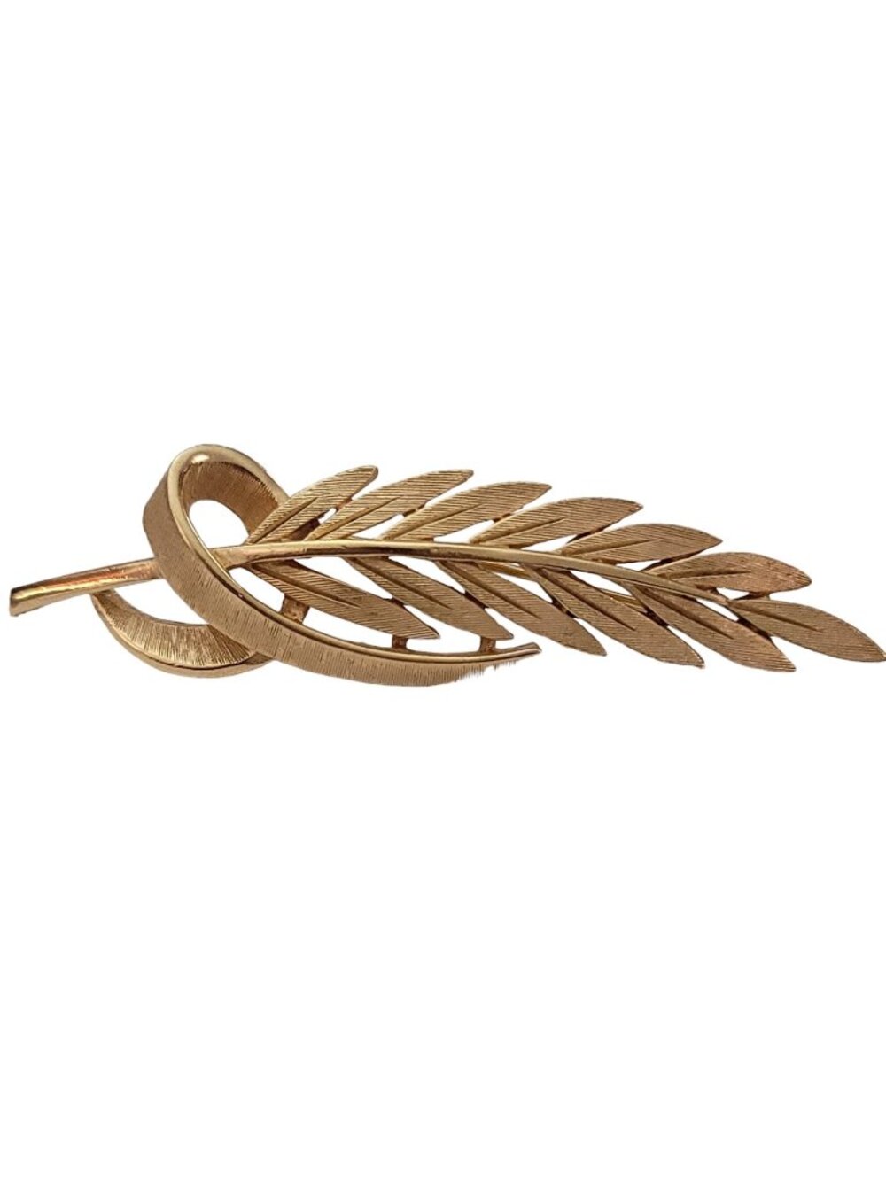 Trifari Crown Over T Gold Tone Laurel Leaf Ribbon Brooch Pin, Signed K898